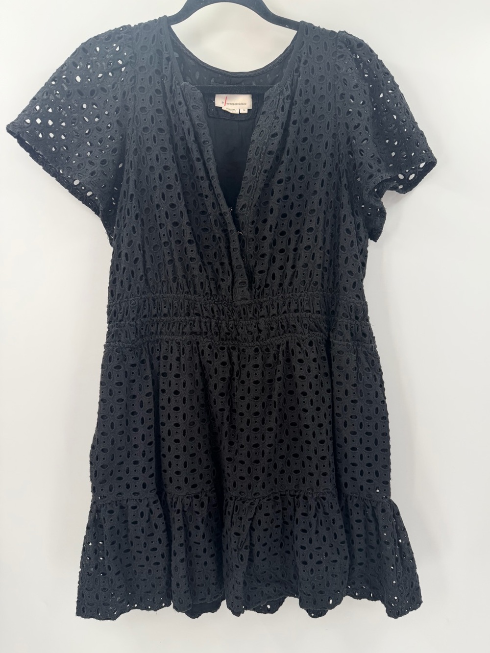 Anthropologie Somerset Black Eyelet Short Dress Plus 1X FLAW - Picture 2 of 6